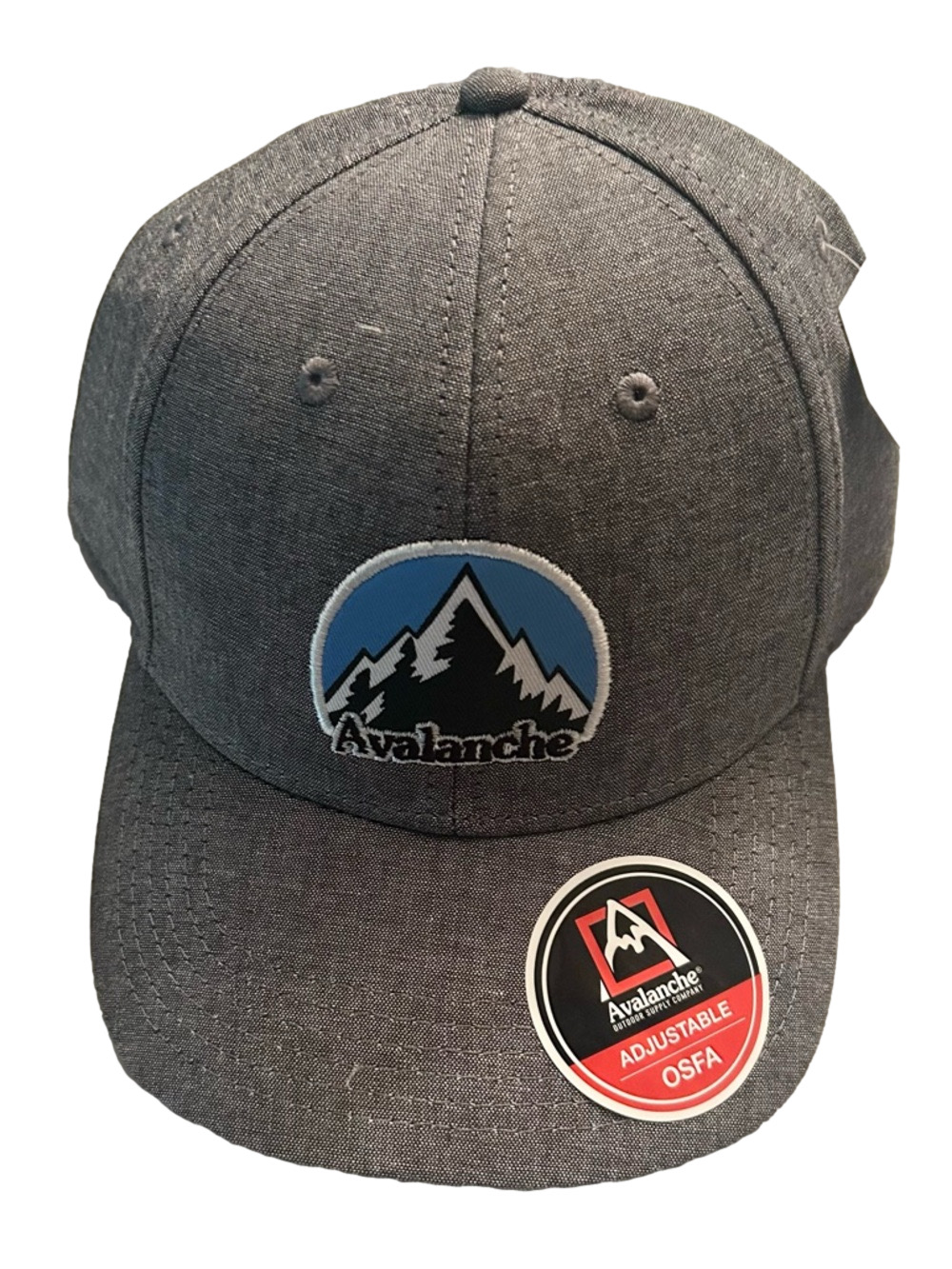 Avalanche Grey Ball Cap with Blue Mountain Patch Adjustable